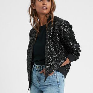 Banana Republic Women's Black Sequin Bomber Jacket, Size Small, NWT,